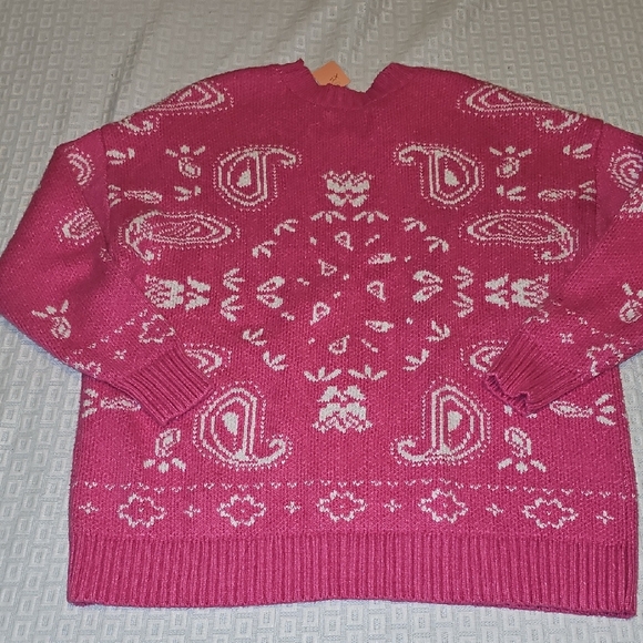 American Eagle Outfitters Bandana Oversized Pink Paisley Sweater Xs Women NEW - Picture 7 of 7